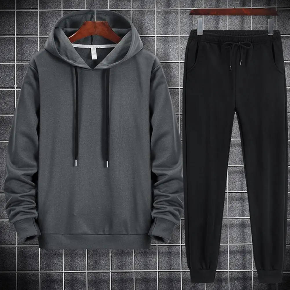 1 Set Spring Autumn Sweatshirt Sweatpants Hooded Drawstring Loose Mid Waist Outfit Streetwear