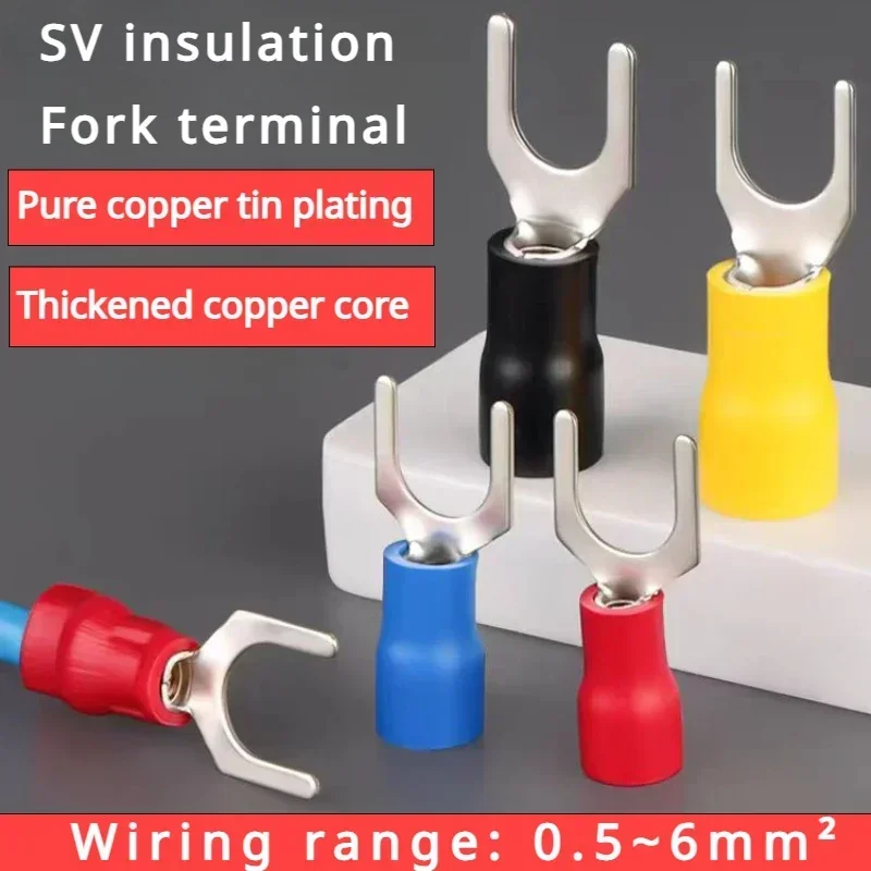 100Pcs SV1.25 Wire Spring Terminal U Y Shape SV Type Fork Insulate Ferrules Block Spade Cold Press Cable End Crimp Connector