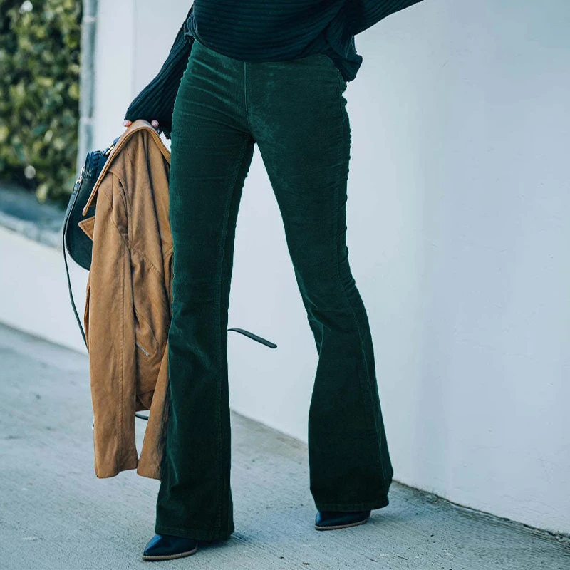 Women High Waist Flared Pants Aesthetic Sexy Skinny Trousers Vintage Elegant Velvet Pants Casual Corduroy Elastic Waist Pants