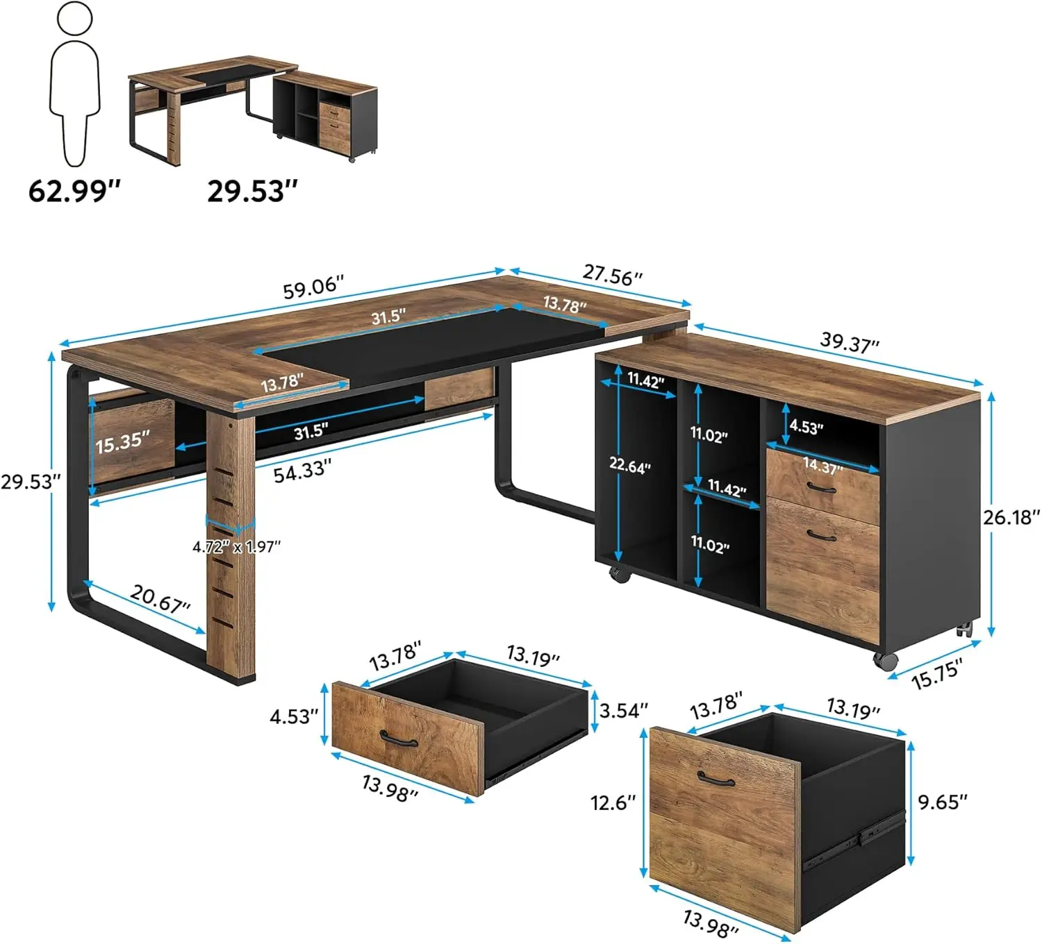 Tribesigns Large L-Shaped Computer Desk, 59 Inch Executive Office Corner Desk Workstation Business Furniture With Letter Size