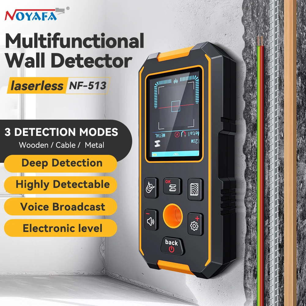 NOYAFA NF-513 Wandscanner Metaaldetector Pijpleiding Versterkte AC Live Kabel Draden Metaal Hout Stud Zoek met Positioneringsgat Wal