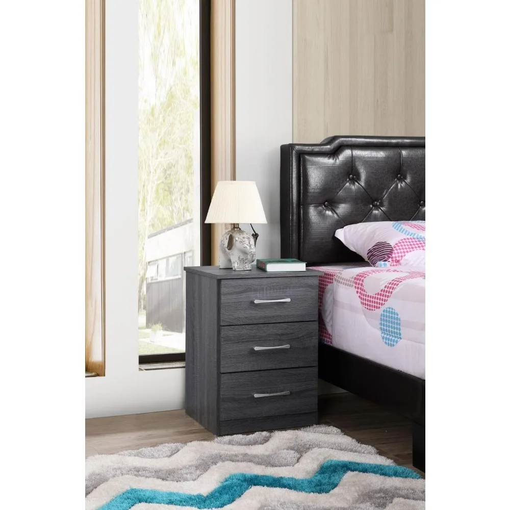 Bedroom Bedside Table 3 Drawer Nightstand in Gray Home Furniture