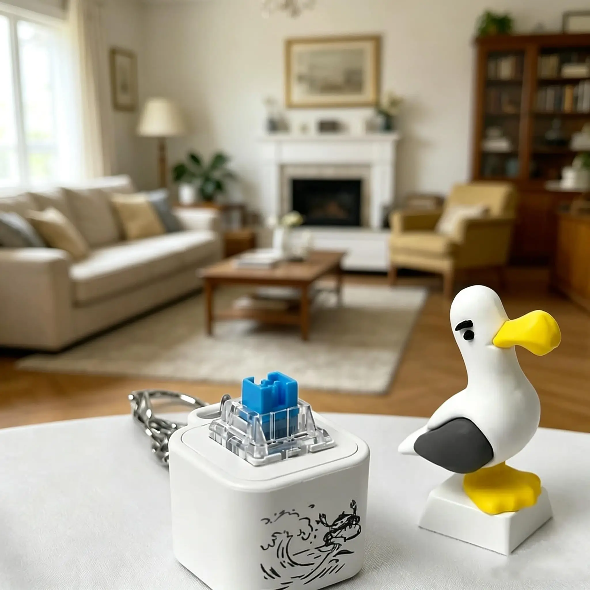 Stress Relief Animal Keycaps Funny Gift Seagull Mine Keychain Button with Sound LED Rechargeable Keyboard Clicker Fidget Toys