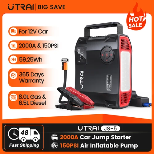 Imagen 1 del producto UTRAI 2000A 4 en 1 arrancador de batería de coche 150PSI inflador de aire banco de energía portátil refuerzo de emergencia para dispositivo de arranque de coches de 12V