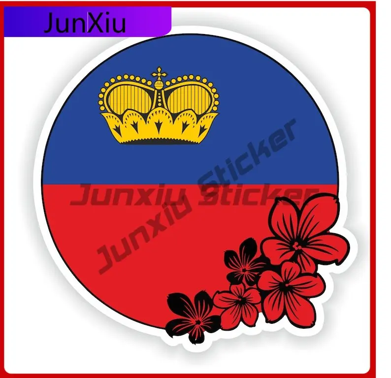 

Liechtenstein Round Flag Flower Sticker Motorcycle Stickers Custom Decals With Logo Car Window Stickers Personalized Sticker Bik