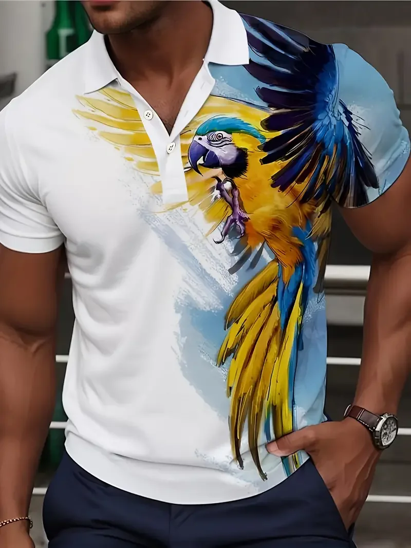 Wolf Lion Animal Print 3D Printed Men\'s Polo Shirt Fashion Comfort Golf Tennis Tops Summer Oversized Cool Button Clothing