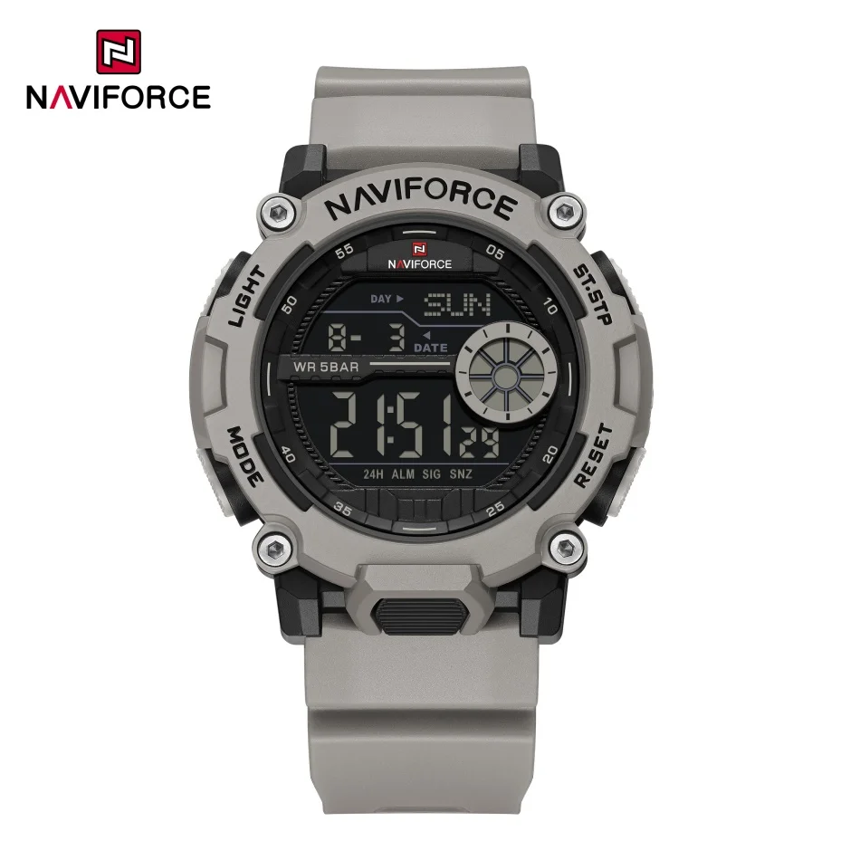 

New NAVIFORCE Men's 5ATM Waterproof Sport Casual Watch LCD Display TPU Strap Shockproof Luminous Round Case Watches
