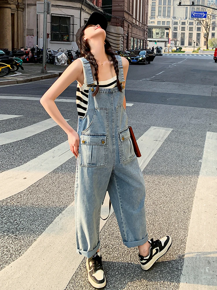 

Fashionable Thin Denim Overalls Women's Summer 2026 New Style Korean Commute Style Natural Waist Other Material Casual Pants