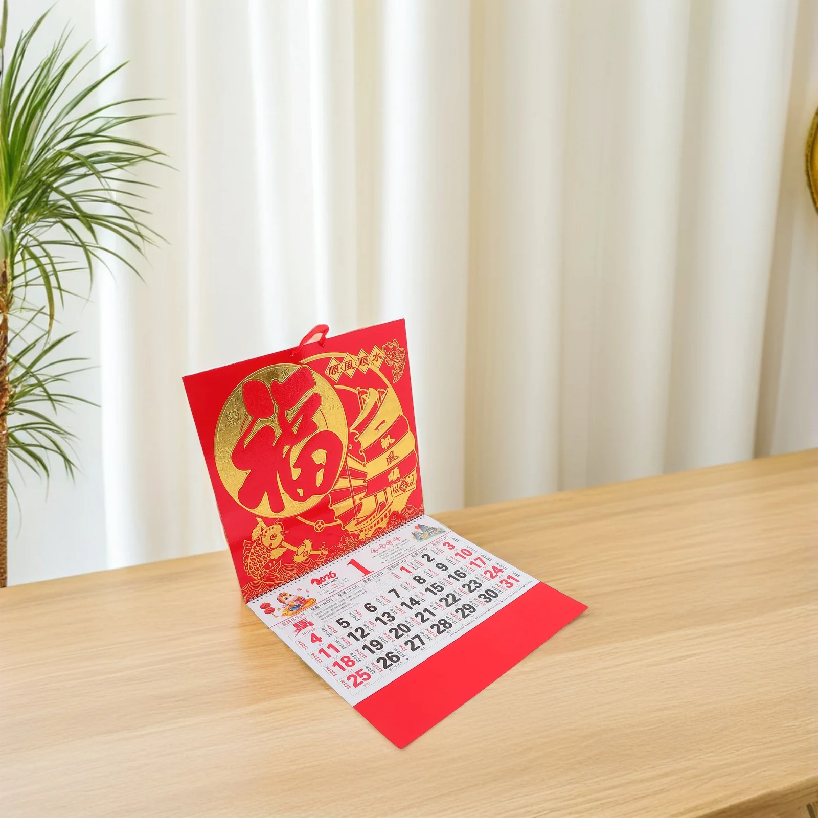 

2pcs 2026 Wall Hanging Calendar Gold Foil Craftsmanship Year Of The Horse Theme Feng Shui Home Decor Sturdy Paper Daily Planner