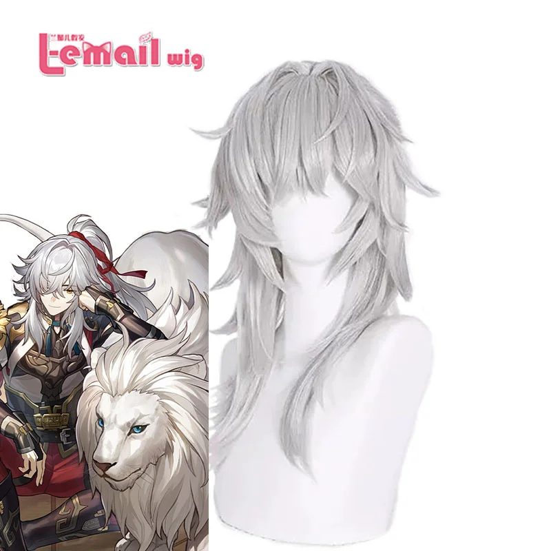 

L-email wig Synthetic Hair Game Honkai: Star Rail Jing Yuan Cosplay Wig Silver Gray Silicone Cosplay Wigs Heat Resistant Wig