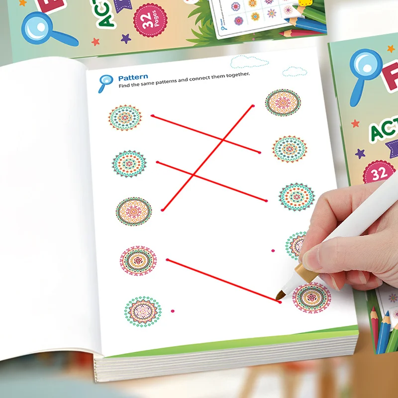 Matching Fun Game Book, Animal/profession/leaf/fruit and Vegetable Theme, Circle Drawing/connection Exercise Book, 32 Pages