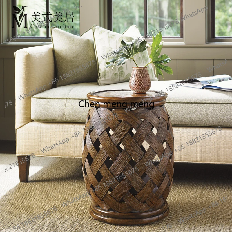 

Island style round edge table all solid wood carving hollow coffee table small side table creativity