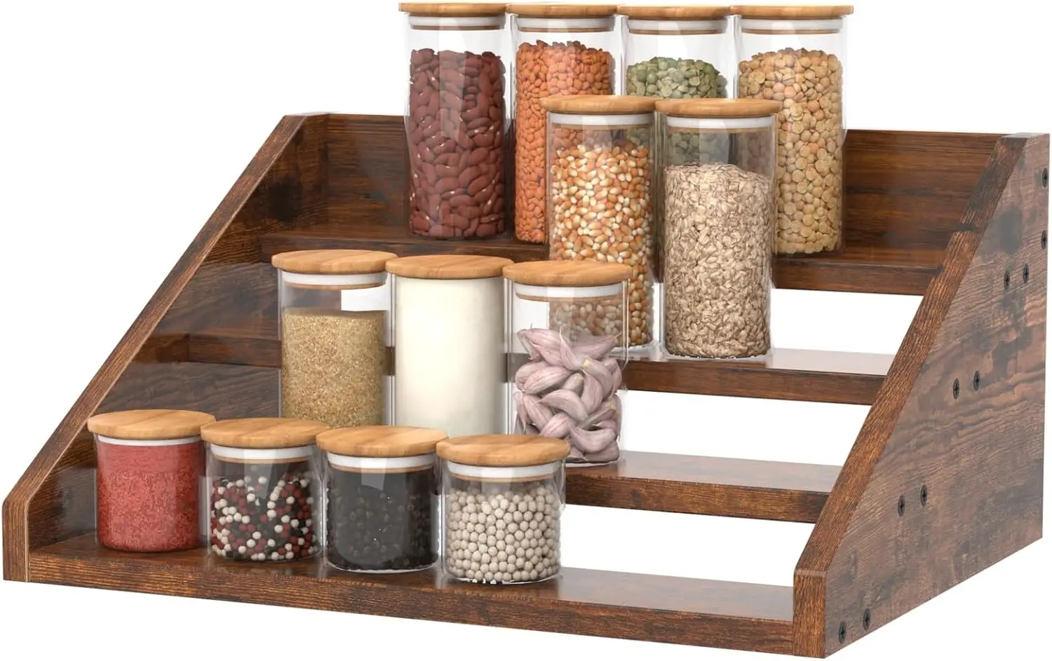 

4 Step Spice Rack Organizer for Cabinet, Robust Wooden Display Riser Shelf Seasoning Organizer for Countertop Cupboard P