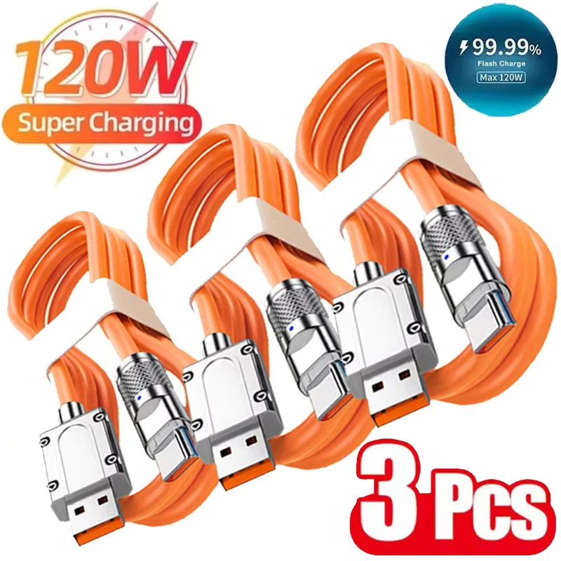 

New 120W Super Fast Charge Type-C Liquid Silicone Cable Quick Charge USB C Lines For Xiaomi Huawei Samsung USB Phone Data Wire