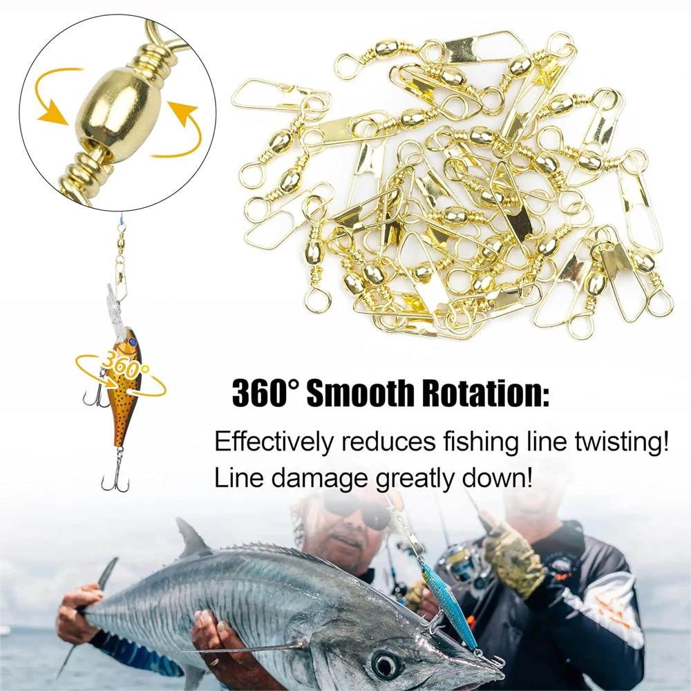 60Pcs Fishing Barrel Swivel with Safety Copper Fishing Connector Snap Swivels High Strength lure Fishing rig Accessories Tackle