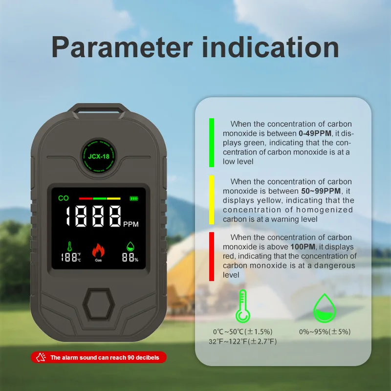 جهاز مراقبة جودة الهواء 5 في 1 - كاشف ثاني أكسيد الكربون/الغاز/الدرجة الحرارة/الرطوبة/الكشف القابل للاحتراق، نطاق 0-1000ppm، تسجيل البيانات، إنذار للمصنع المنزلي RV #3