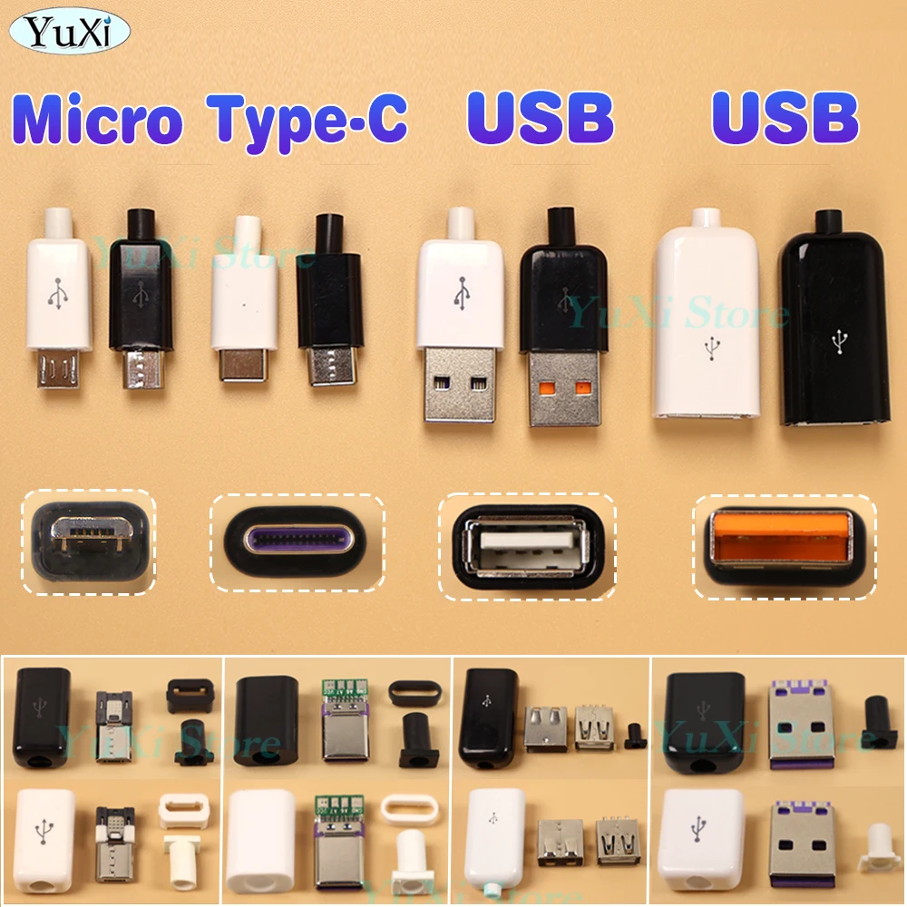 

1Set Micro Type-C USB Welding Type Male Female Plug Connector Charger USB Tail Charging Socket 5A DIY Charge Kit