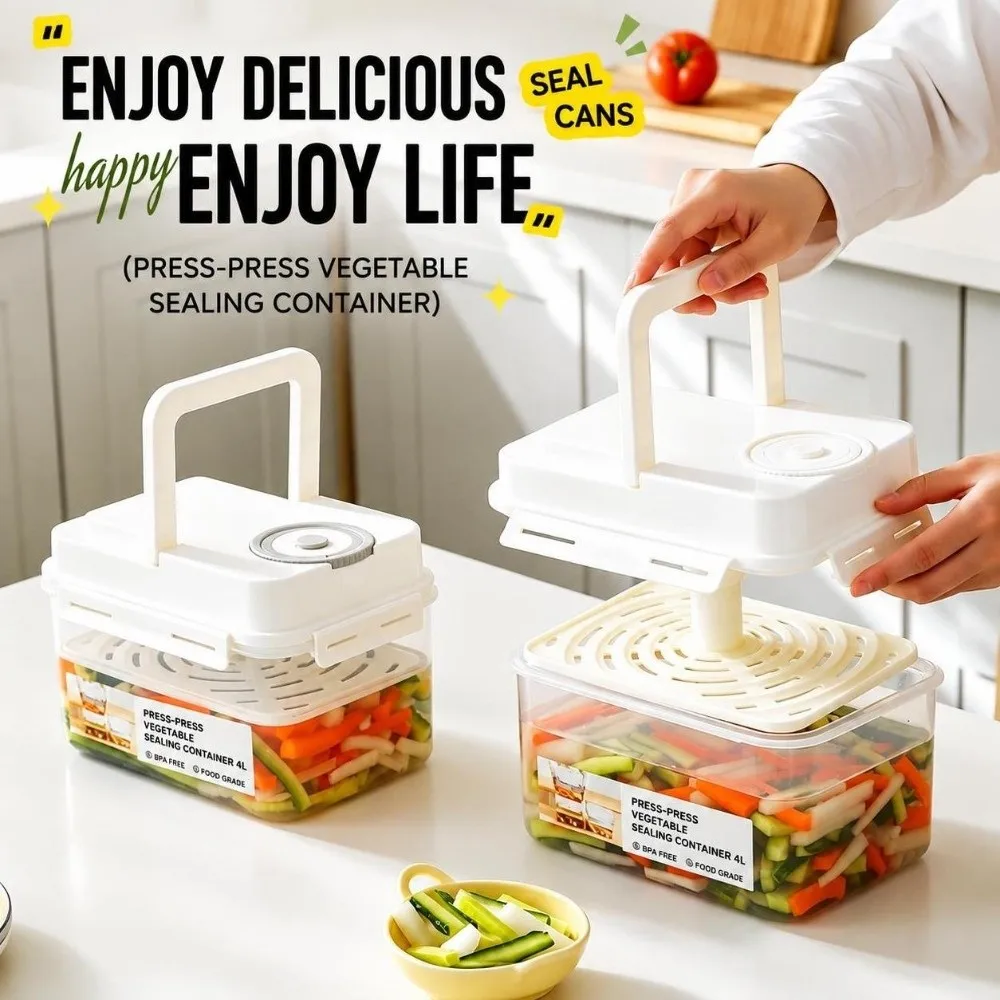 Kitchen Accessories Leakproof Pickle Jar with Press Plate 4L Airtight Kimchi Jar Press Type Viewable Kitchen Organizer Picnic