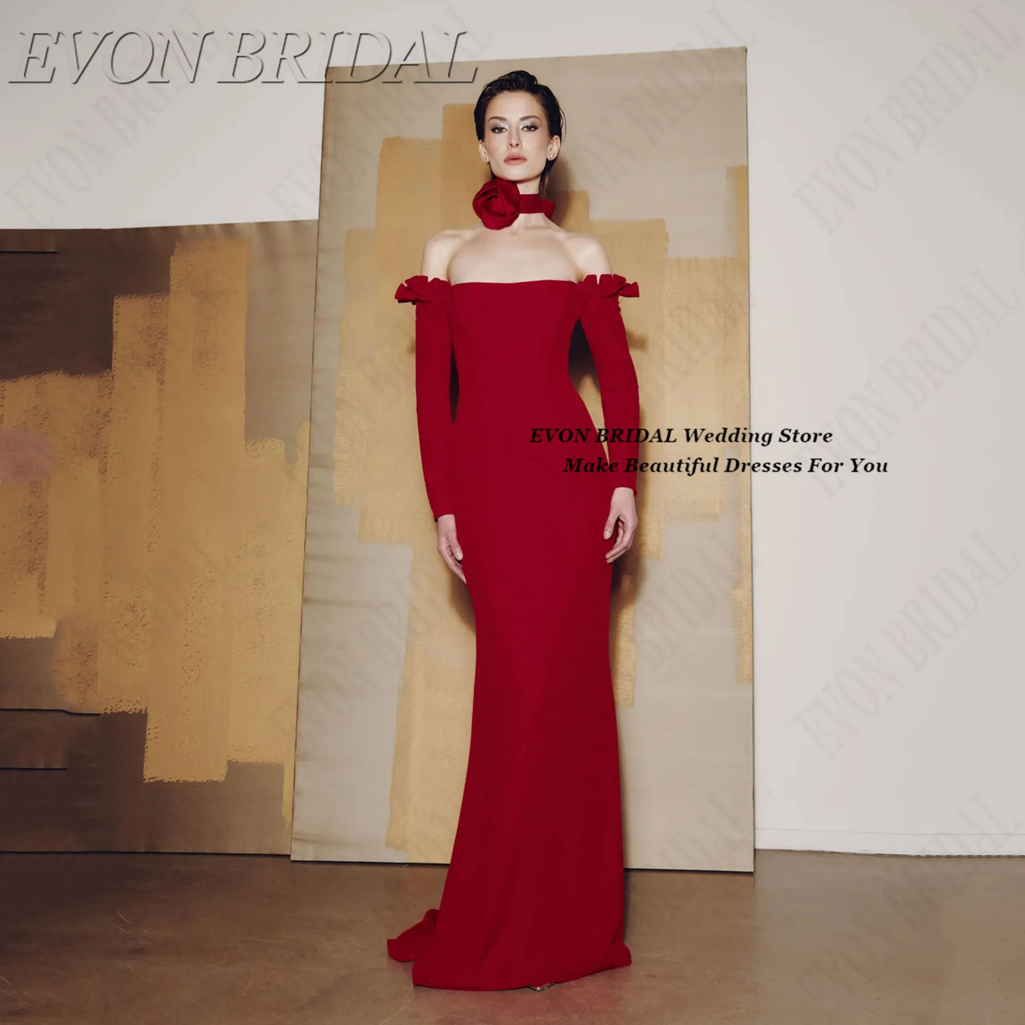 

Classic Ruched Customized Evening Gown Elegant Red فستان سهرة نسائي Mermaid Dubai Party Dresses EVON BRIDAL