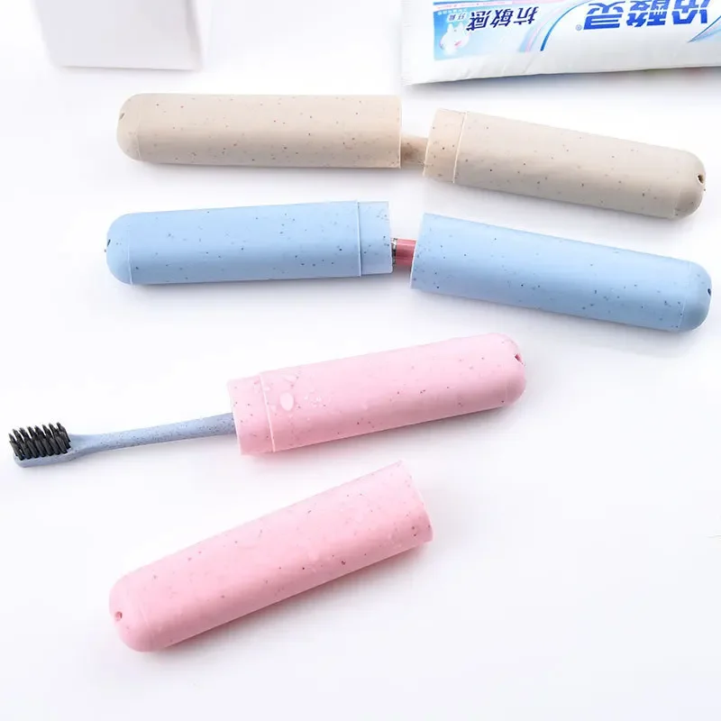 Nordic Style Bathroom Accessories Wheat Straw Toothbrush Holder Portable Travel Toothbrush Storage Boxs Homes Organizer Supplies