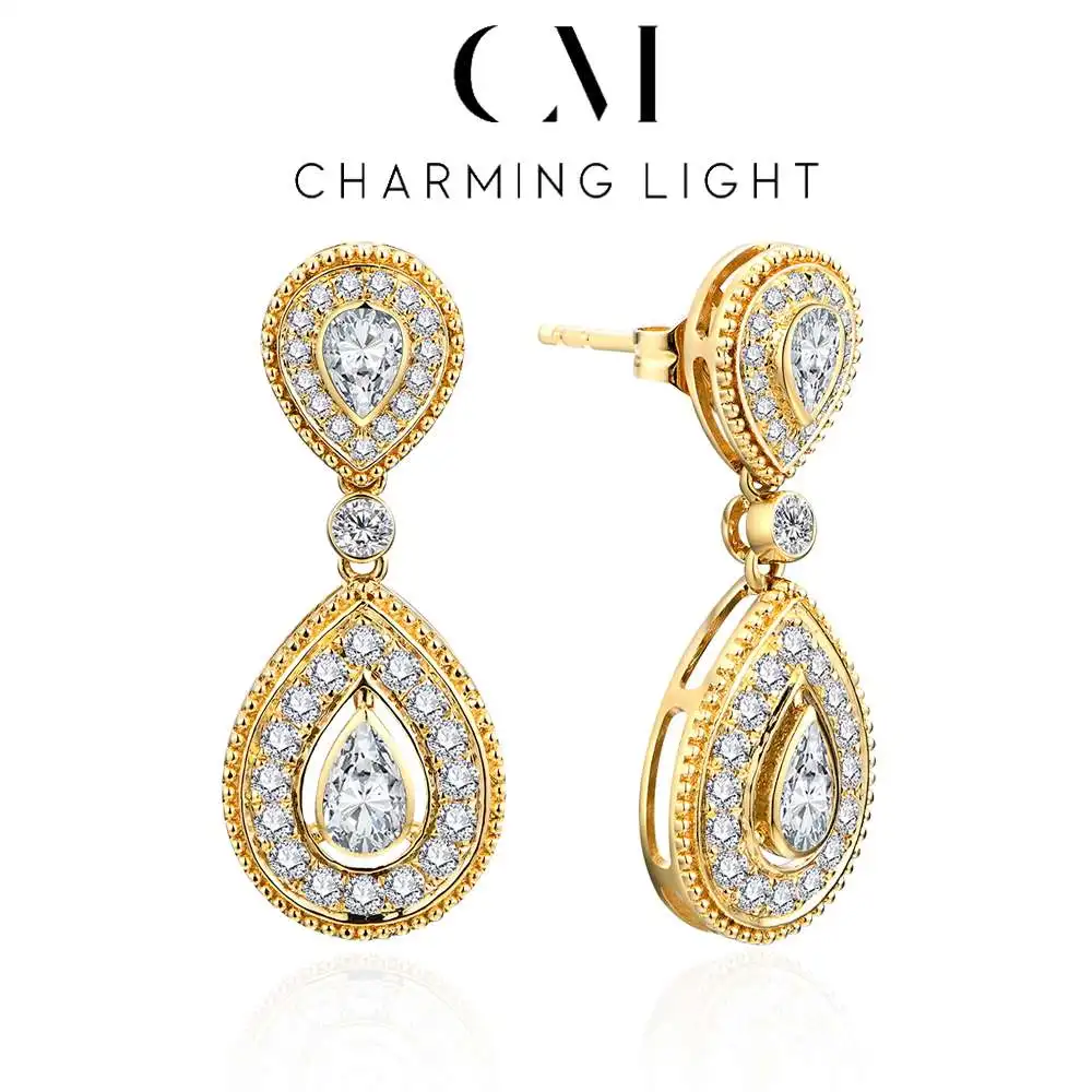 

Charming Pear Cut Moissanite Diamond Earrings for Women S925 Sliver Yellow Gold Plated Passed the Daimond Tester Anniversary