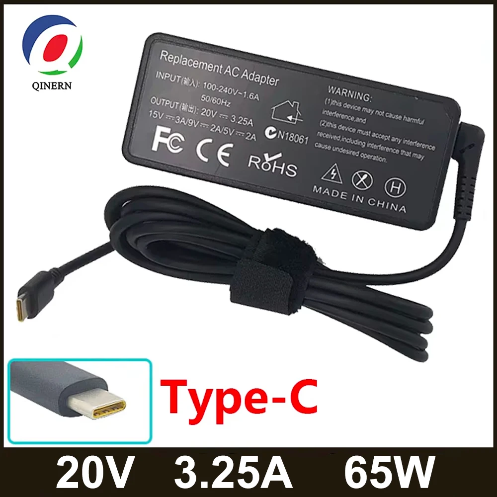 20V 3.25A 65W USB Type-C AC Laptop Power Adapter Charger For Lenovo Thinkpad X1 Carbon Yoga X270 X280 T580 P51 P52s E480 E470 S2