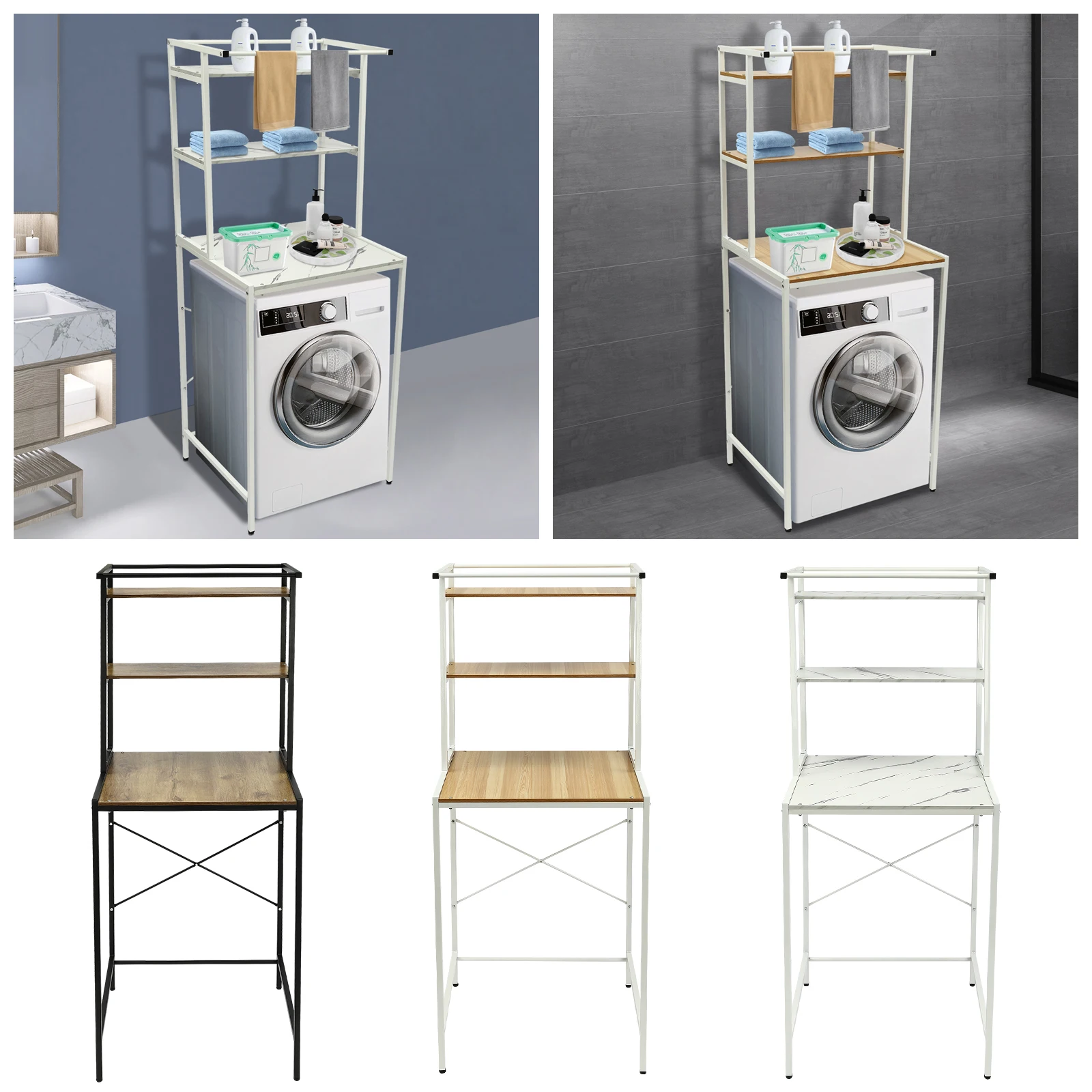 

3-tier Washer and Dryer Storage Rack,Bathroom Floor Mount Adjustable Tiered Shelf,High Load-bearing Capacity Storage Rack