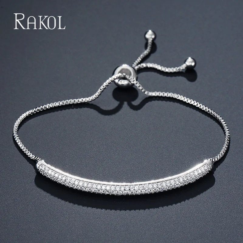 RAKOL Fashion Tiny Zircon Adjustale Bracelets for Women Shiny Wedding Party Dinner Dress Jewelry