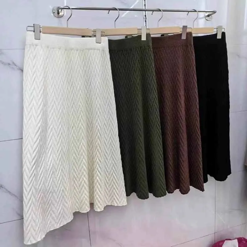 

Корейский дизайн, юбки-миди с высокой талией, женские осенне-зимние утепленные мягкие трикотажные юбки, женские элегантные текстурные длинные юбки высокого класса