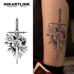 Sword and Flower Temporary Tattoo,Lasts To 15 Days New Technology Magic Waterproof Semi Permanent Sticker.