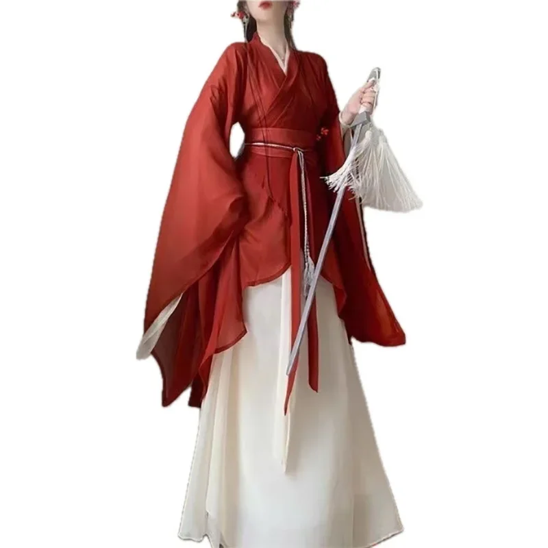 Vestido Hanfu chino para mujer, traje de Cosplay de carnaval, traje de fiesta antiguo tradicional Vintage, vestido Hanfu rojo y blanco de verano