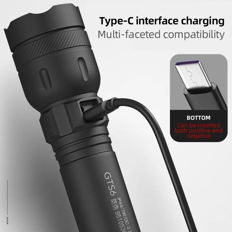 SUPERFIRE GTS6 Mini High Power EDC LED Flashlight USB-C Rechargeable Built in 18650 Battery Ultra Bright Torch Camping Lantern