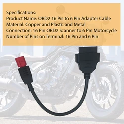 6 Pin to 16 Pin OBD2 Diagnostic Adapter Cable for Moto Guzzi Piaggio Vespa Motorcycle Car Fault Diagnosis and Detector Connector