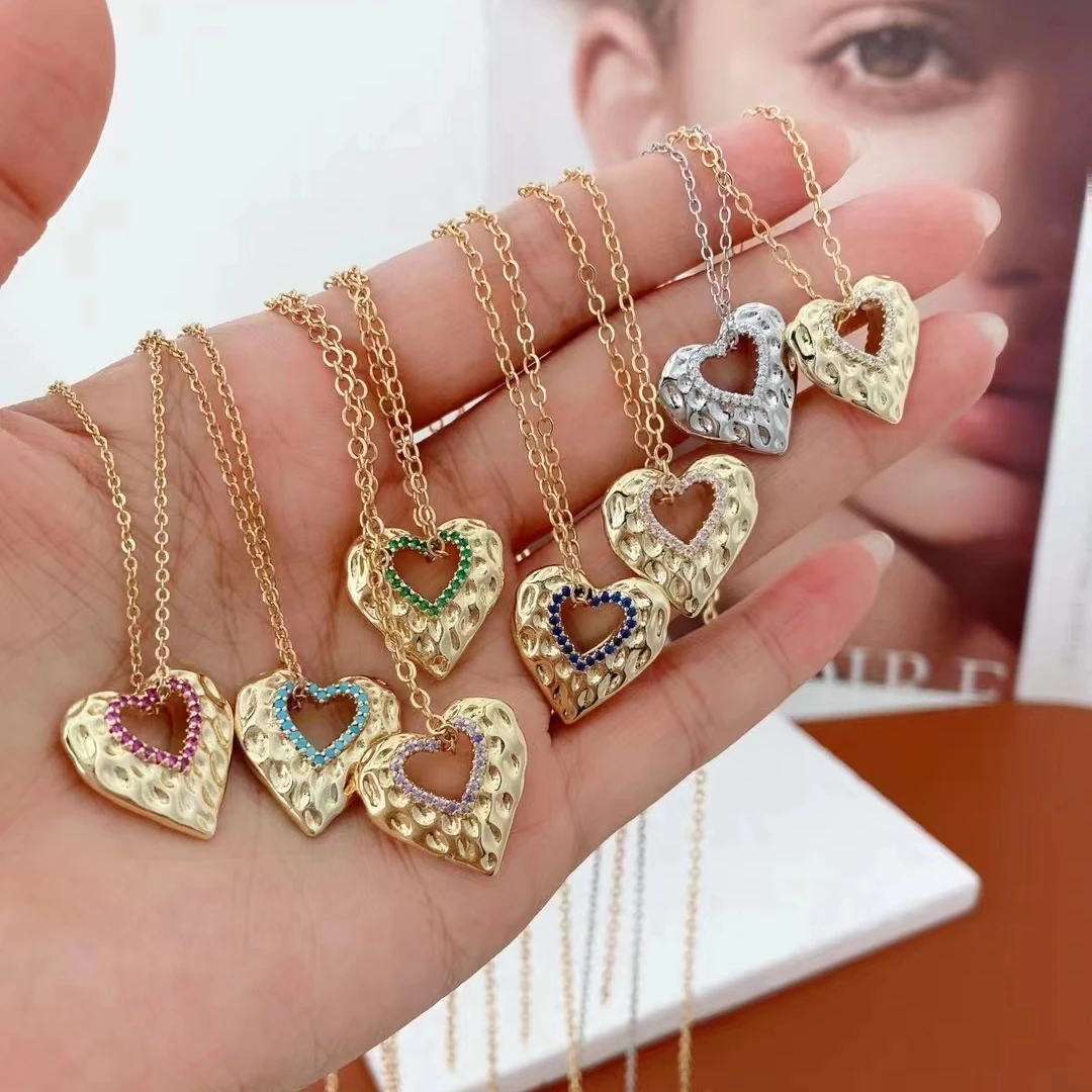 KKBEAD High Quality Romantic Heart Shape Pandant Necklace Copper Zirconia CZ Stone Necklace Chain Jewelry For Women Couples