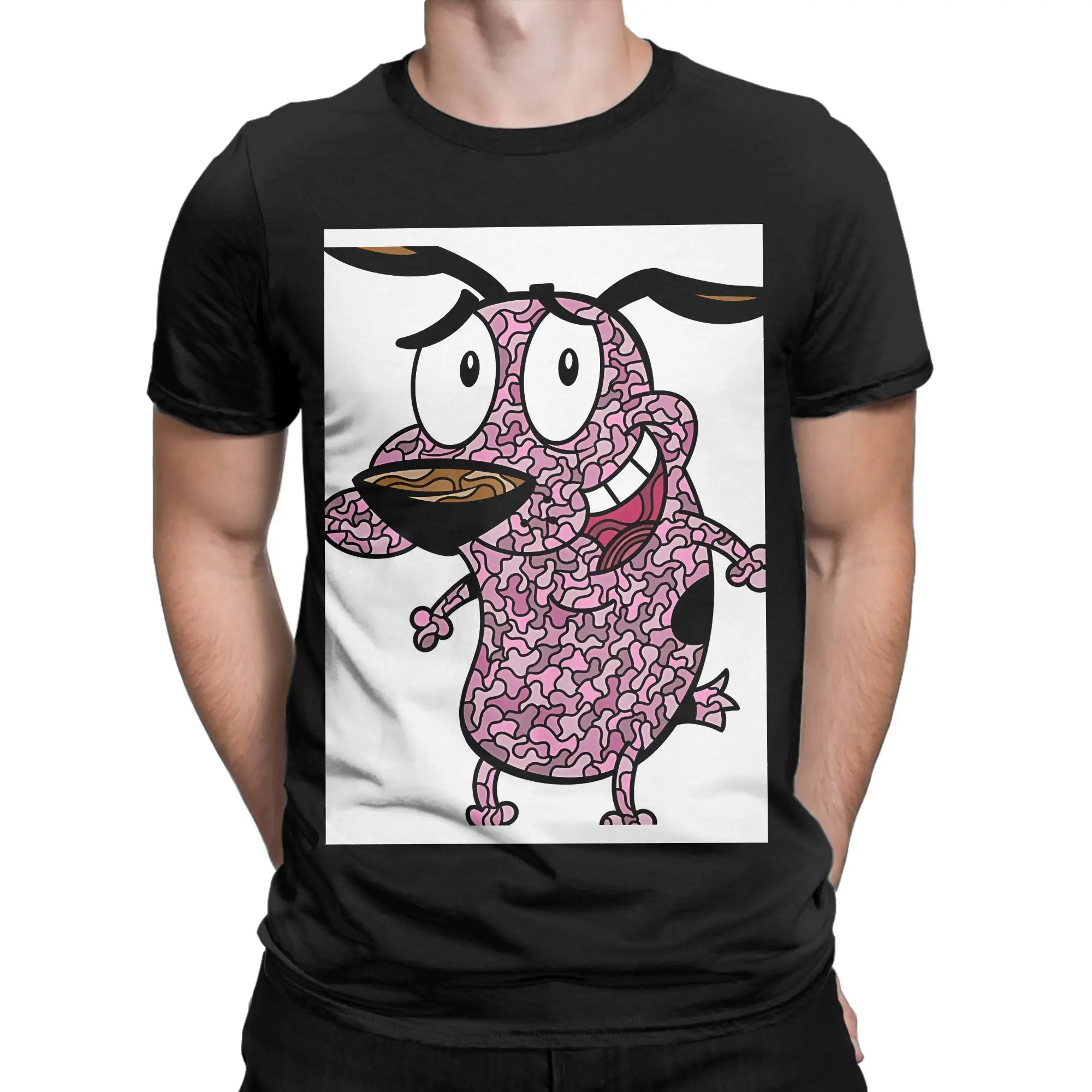 cCourage The Cowardly Dog white painting Funny Graphic 100% Cotton T-Shirt cCourage the Cowardly Dog Tops Tees For Men