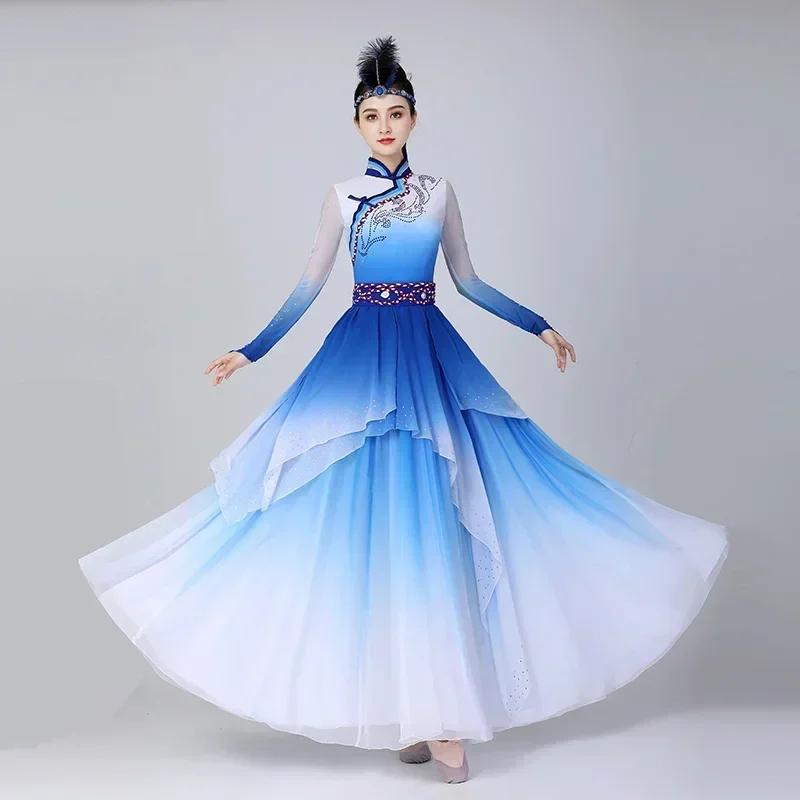 Traje de danza mongol estilo étnico chino disfraces minoritarios para adultos vestido traje de danza tibetana práctica falda rendimiento