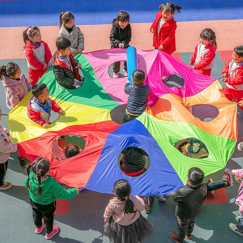 Barraca de brinquedo de pára-quedas de arco-íris para brincar ao ar livre, jogos cooperativos para crianças, jardim de infância, exercício de grupo, atividades de playground