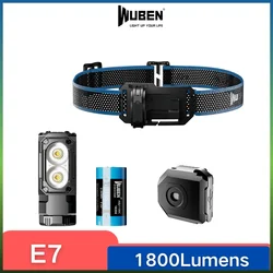 Wuben E7 1800 루멘 초경량 헤드램프 및 손전등, 충전식 트로치 라이트, 블랙 콜드 화이트: 5000K, 컴팩트