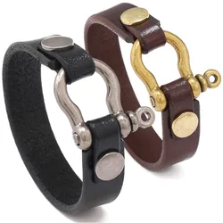 Punk Vintage Men Genuine Leather Bracelets Wide Black Brown Cuff Wrap Bracelet Bangles for Women Men Jewelry Gifts