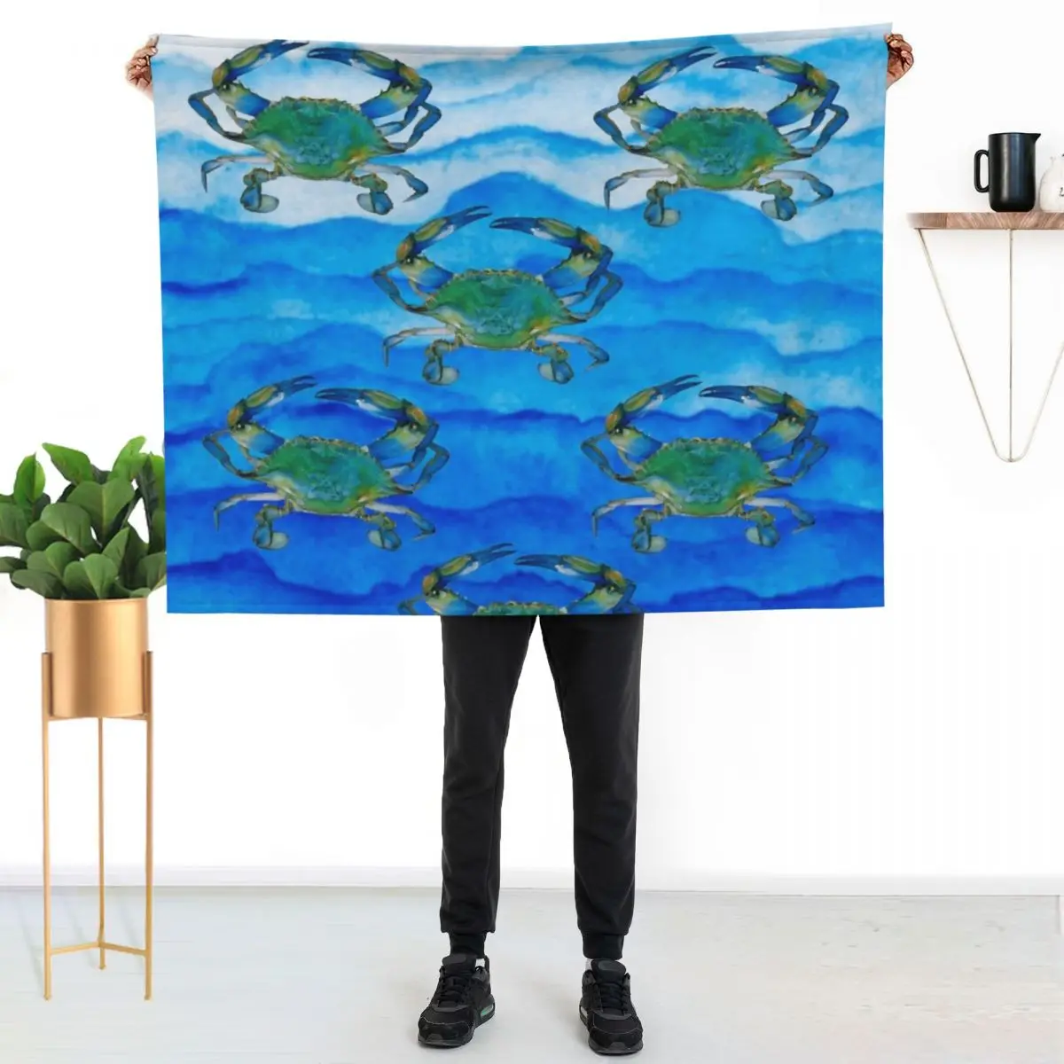 Blue Crab Oil Painting/Water Waves Watercolor Throw Blanket Heavy manga Soft Big Decorative Sofa Summer Blankets
