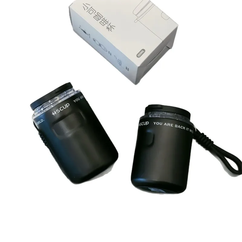 260/350ml Mini 304 Stainless Steel Water Cup, One Click Flip Straw Lid Leakproof Vacuum Tumbler with Lanyard for Office Travel