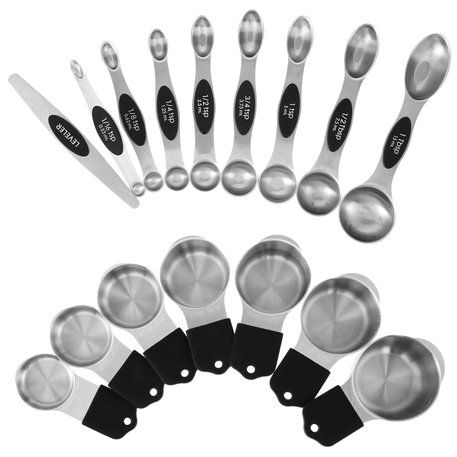 

16Pcs Magnetic Measuring Cups and Spoons Set 304 Stainless Steel Measuring Cup Spoon Set with Leveler Portable Baking tools