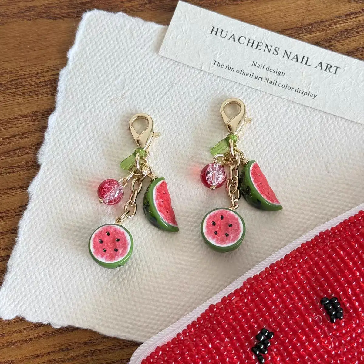 Cool Small Round Watermelon Slice Car Keychain