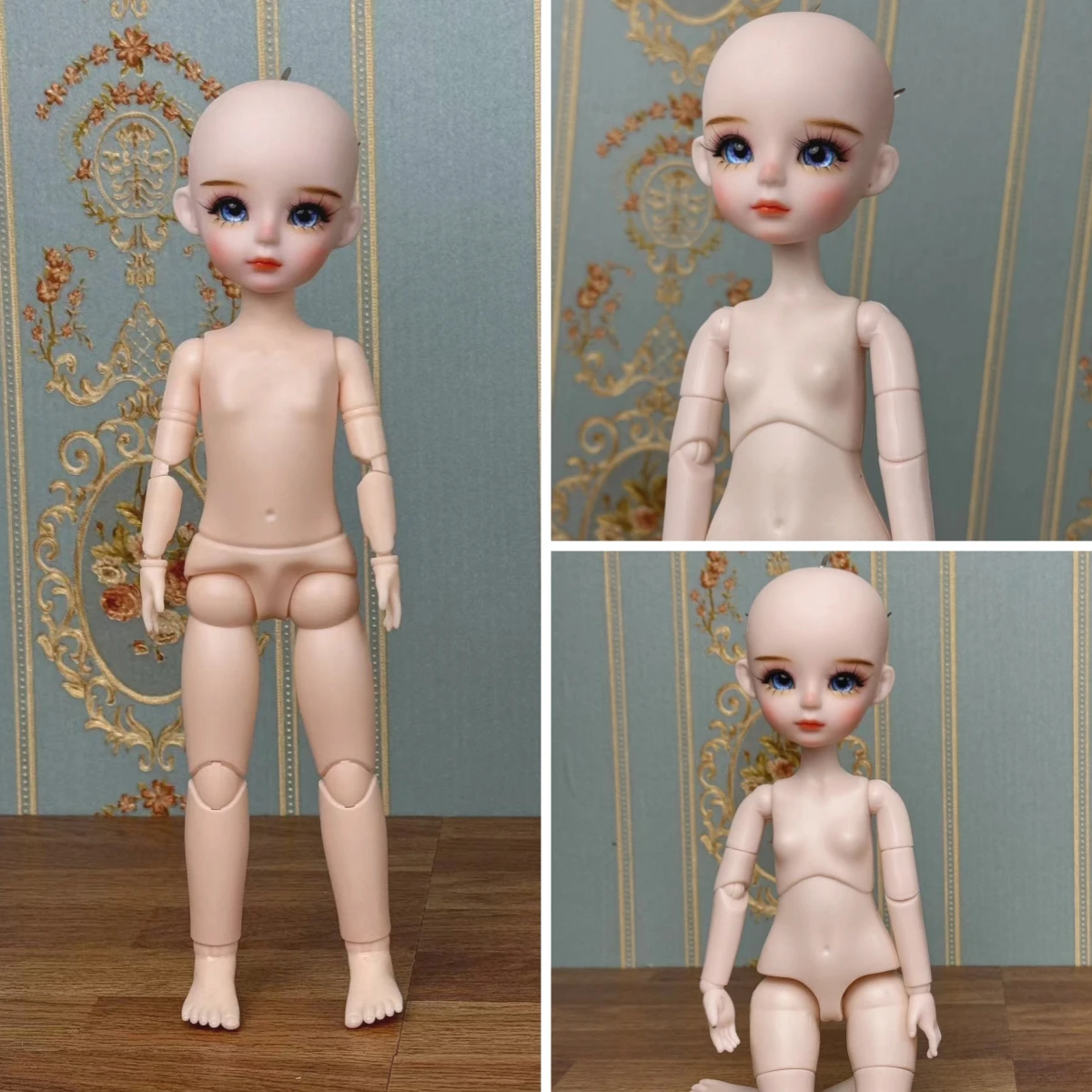 New Cute 30cm Doll Head 1/6 BJD Doll DIY Practice Makeup Whole Doll Toy Gift for Children and Girls (Open Head Can Change Eyes)