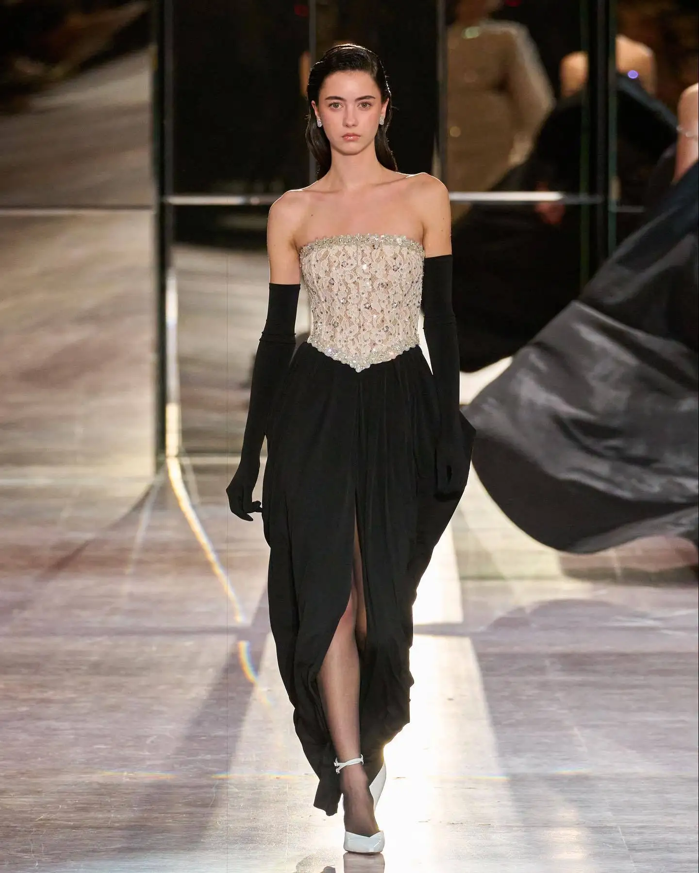 

High Quality Lace Beading Chest Hugging Dress Spring Women Sleeveless Splice Slit Dress Autumn High Waist Floor Length Dress