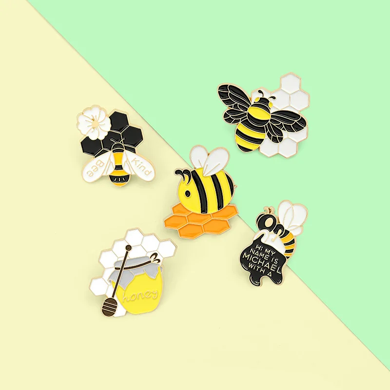 Creative Cartoon Queen Bee Enamel Pins Bee Strong Kind Honey Jar Metal Brooch Badge Cute Fun Lapel Jewelry Gift For Kids Friends