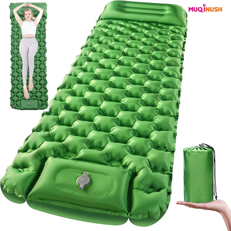 

1 pc Ultra Thick Camping Mat with Pillow Built-in Foot Pump Inflatable Sleeping Pad Suitable for Camping Backpacks Hiking Tents