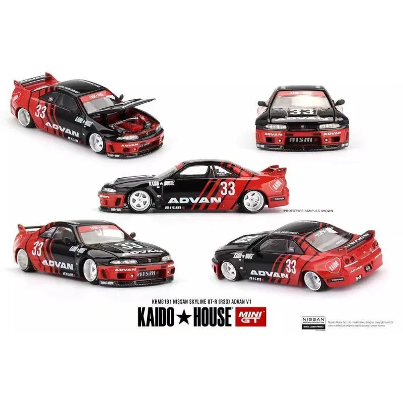 Kaido House MINI GT Diecast 1:64 Nissan GTR R33 ADVAN No191 Alloy Racing Car Model Nissan Play Vehicle Collectible Model Car Toy