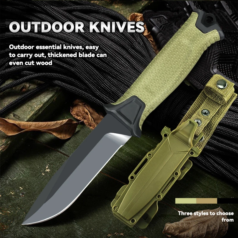 

New Outdoor Jungle Tactical Straight Knife, Self-Defense Survival Knife with K Sheath, Portable Multi-Purpose Tool Knife