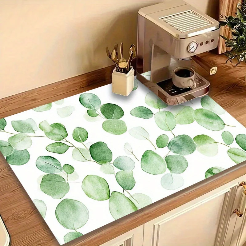 Eucalyptus Leaves Kitchen Counter Pad Fast Drying Non Slip Tabletop Cup Heat Resistant Tea Coffee Corner Absorbent Mat